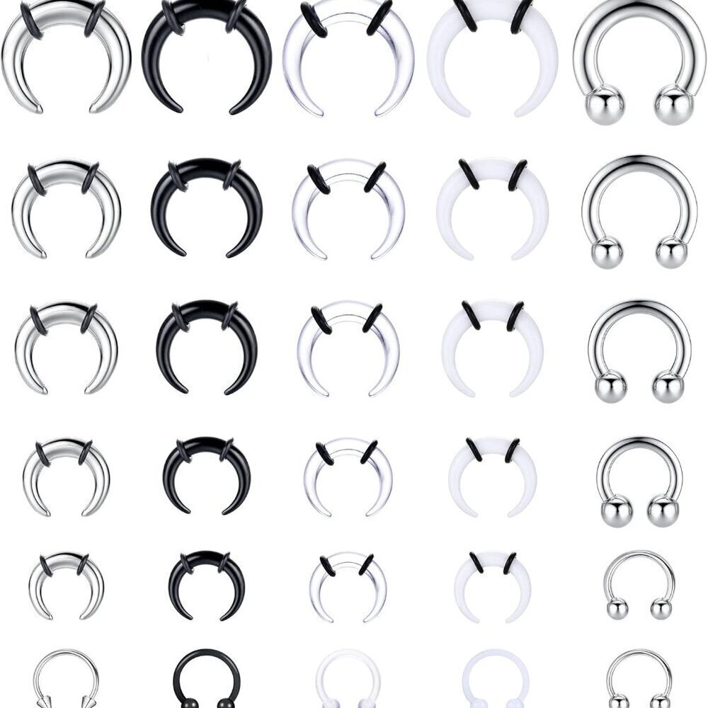 Septum Stretching Kit with Tapers Rings Stainless Steel Acrylic for Ear Nose